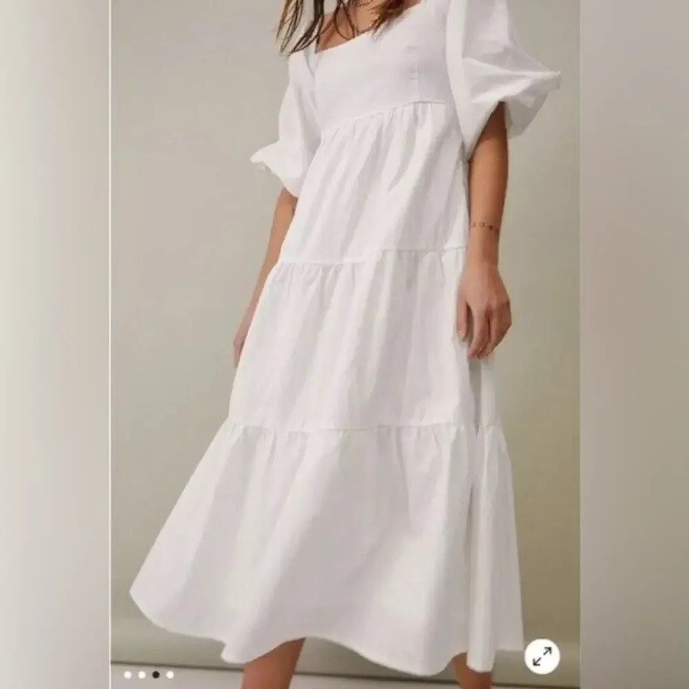 Faithfull The Brand Kiona Tiered Poplin Midi Dress White Size Medium